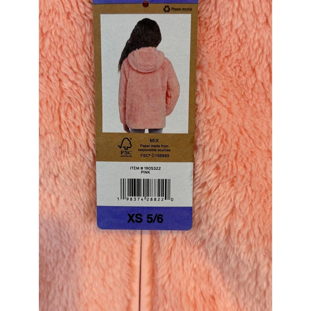 NWT Eddie Bauer Kids Pink High Pile Fleece‎ Hooded Jacket XS 5/6 Layering Teddy